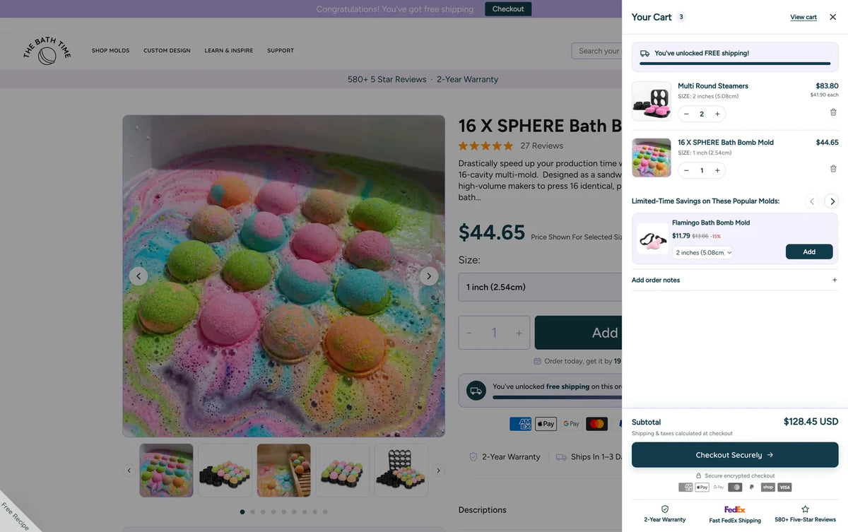 Product page with upsell cart drawer